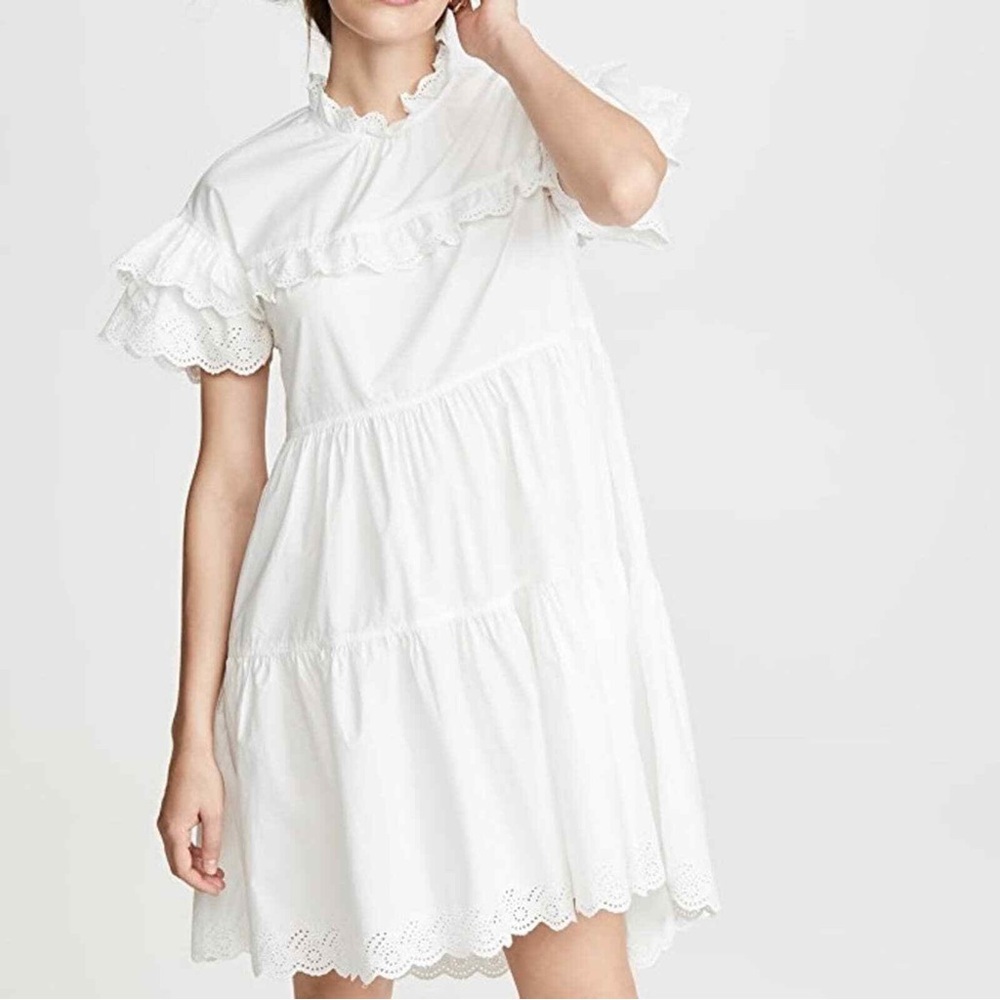 Ulla Johnson White Eyelet Ruffle Mini Dress